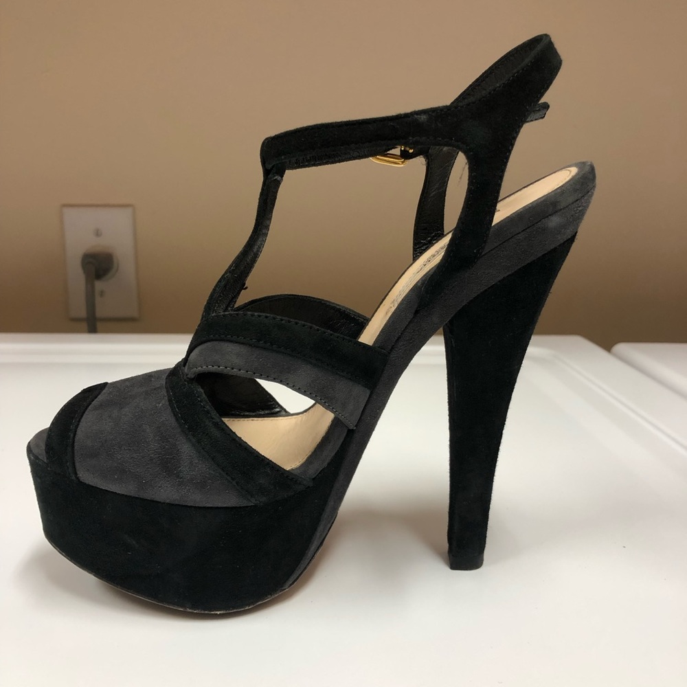 Prada T Strap peep toe platform Suede Shoes